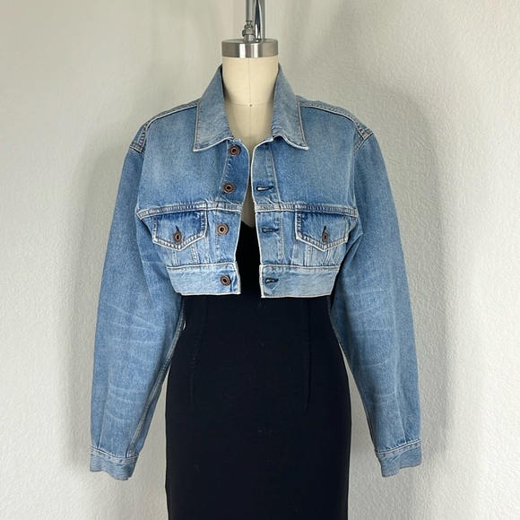 Off-White Virgil Abloh Cropped Denim Jacket 'Handmade' Applique Jean Jacket - Picture 1 of 16